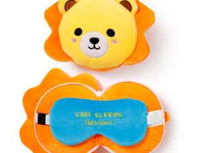 Relaxeazzz Plush Lion Travel Pillow with Eye Mask