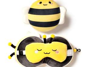 Relaxeazzz plīša Adorabugs bišu ceļojumu spilvens un acu maska