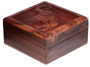 Sheesham Wood Carved Elephant Jewelry Box