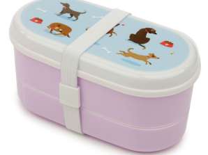 Catch Patch Dogs Stacked Bento Box Lunch Box con tenedor y cuchara