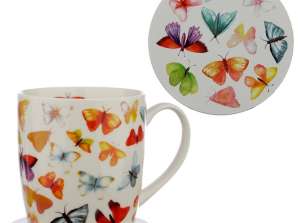 Butterfly Mug & Coaster Set de porcelana