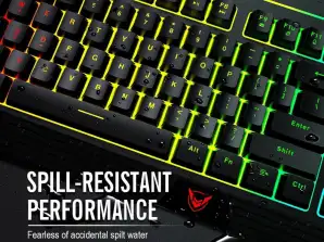 Gaming tastatur, Rainbow LED-bakgrunnsbelysning, spilltastatur, tastatur i full størrelse, vanntett, anti-ghosting, QWERTY-layout, Windows / PC