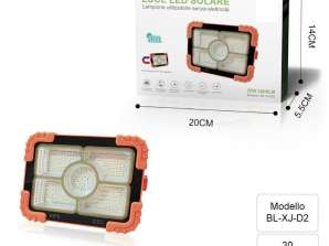 Faretto LED portatile con ricarica solare e cavo USB 20W impermeabile illuminazione di lunga durata per campeggio, escursionismo, pesca, cantieri, nero