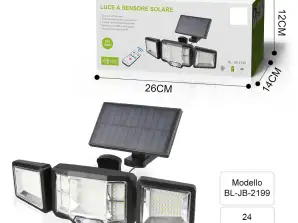 Luces solares para exteriores, focos solares LED para exteriores de 3 cabezales con sensor de movimiento