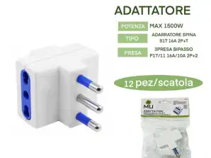 Simple white adapter, 3 Italian sockets 10/16A, Italian plug 16A, compact - 3 sockets for Italian plugs (10/16a)