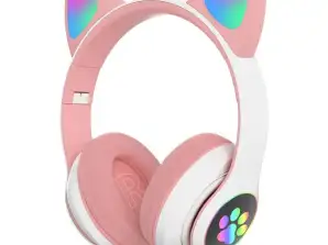 PINK Cute Cat Ear Bluetooth Wireless Headphones Glowing LED RGB Flash Light