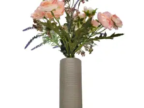 Beige D&M keramische geribbelde bloemenvazen Mild 17cm