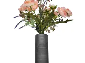 Mørkegrå D&M keramiske ribbede blomstervaser Mild 17cm