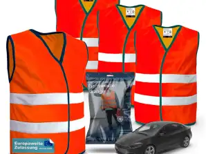 4X Warnwesten Orange - Pannenweste 2024 Unfallweste ISO20471 - Sicherheitsweste PKW Weste reflektierend Auto, Pkw, LKW