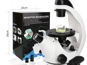 TELMU apverstas mikroskopas 40X - 320X, monokuliarinis sudėtinis mikroskopas su LED šviesa ir mėginių rinkiniu, optinis mikroskopas laboratorijai ir miesteliui,