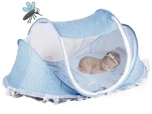 Maak kennis met de ultieme oplossing voor reizen met kinderen - ComfyDots opvouwbaar kinderbed! BLAUW!!!