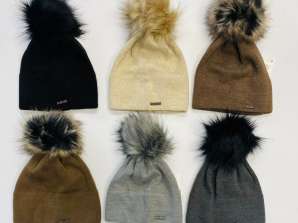 Дамска обикновена шапка - голям помпон - цветове - есен/зима