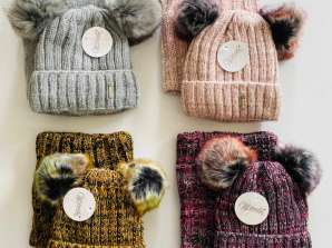 Cepures komplekts divi pomponi + skurstenis - dažādas krāsas - pēdējie gabali - rudens/ziema