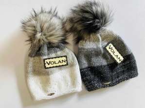 Women's 3-color hat with embellishments - large pompom - autumn/winter