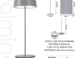 Gray Sand Elegante lampada da tavolo portatile per esterni e interni con testa staccabile - batteria ricaricabile USB charge LED 2700k 2w 200 lumen IP54