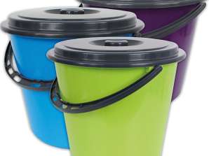 Bucket with plastic hanger and lid, 10 litres,