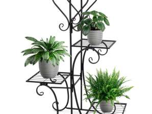 Parterre de fleurs à 4 niveaux pour pots de fleurs métal noir 81 cm