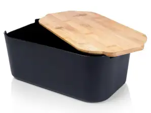 Caixa de pão com tábua preta 33x18 5x12 cm