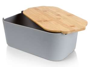 Breadbox deszkával szürke 33x18 5x12 cm