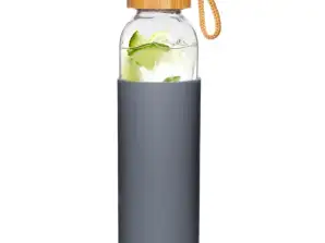 Skleněná láhev silikonová láhev na vodu džus limonáda šedá 500 ml