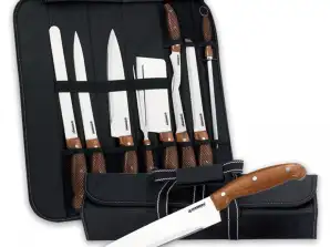 Herzberg HG K9W: 9 Pieces Knife Set with Roll up Carry Bag
