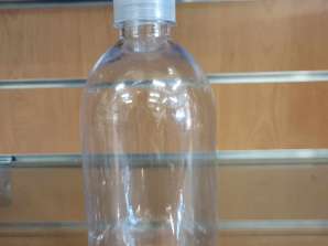 1 lava tyhjiä läpinäkyviä muovipulloja: 1920 injektiopulloa; 500ml = 32 pakkausta 60