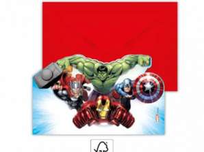 Marvel Avengers 6-invitationskort med konvolut
