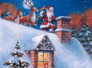 20 Servietten / Napins 33 x 33 cm   Santa on Rooftop with Reindeer   Christmas