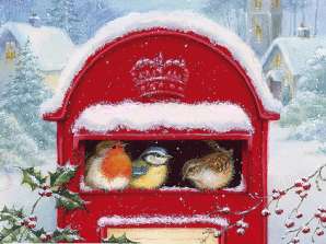 20 Șervețele 24 x 24 cm Cutie poștală roșie Crăciun