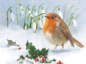 20 napkins 33 x 33 cm Robin Holly & Snowdrops Christmas