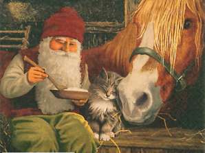 20 servetten 33 x 33 cm Nisse met Paard Kerstmis