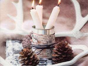 20 Servietten / Napins 33 x 33 cm   White Candles in Tin Can   Christmas