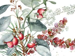 20 lautasliinaa, 33 x 33 cm, Ruusunmarja &; Lehdet valkoinen, joulu