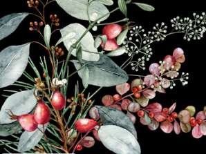 20 lautasliinaa, 33 x 33 cm, Ruusunmarja &; Lehdet musta, joulu