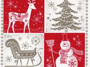 20 Servietten / Napins 33 x 33 cm   Christmas Greetings red/taupe   Christmas