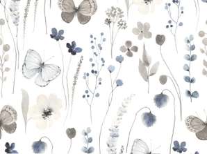 20 серветок 33 х 33 см Ніжні квіти з метеликами темно-сині Повсякденний
