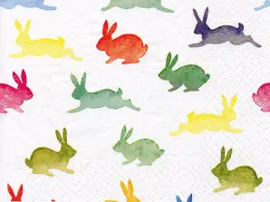 20 Servietten / Napins 33 x 33 cm   Colorful Rabbits   Spring 2024