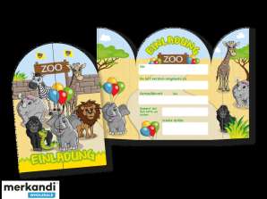 ZOO   8 Einladungskarten zum Aufklappen im Zoo Design