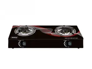 Plaque de cuisson double gaz Rosberg Premium RP51454GD, 30 mbar, verre trempé, brûleurs en fonte, trois supports, noir