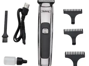 Tondeuse à cheveux et barbe Rosberg Premium RP51810G, 3W, Sans fil, 100 min d’autonomie, USB, Acier inoxydable/Noir