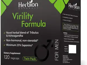 Herbion Naturals Virility Formula s Tribulusom in Ashwagandho, nehormonsko nesteroidno - Dvojno pakiranje 60 zelenjavnih kapsul vsaka - 30-dnevna dobava