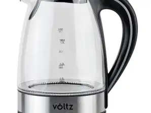 Bouilloire électrique Voltz V51230E, 2200W, 1.7 litres, Verre, Éclairé, Acier inoxydable