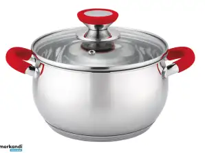 Cooking Pot Oliver Voltz OV51210N20, 20 cm, 3.5 liters, Induction, Silicone Handles, Stainless Steel/Red