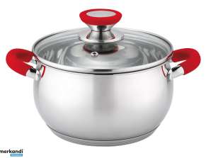 Cooking Pot Oliver Voltz OV51210N18, 18 cm, 2.5 liters, Induction, Silicone Handles, Stainless Steel/Red