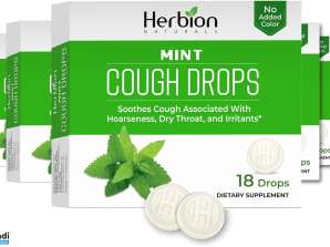Herbion Naturals Cough Drops with Natural Mint Flavor, 18 Ct - Soothes Sore Throat & Dry Mouth - for Adults, Children 6 Years and Above (Pack of 6, 10
