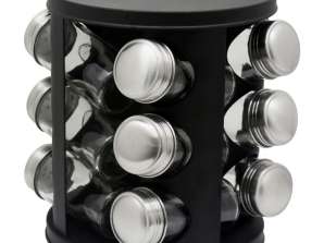 Stand üstü baharat kavanozları Rosberg Premium RP51217A12, 12 kavanoz, metal stand, siyah