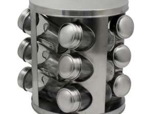 Pots à épices sur pied Rosberg Premium RP51217A12, 12 pots, support en métal, gris