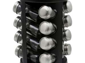 Spice Jars on Stand Rosberg Premium RP51217A16, 16 Jars, Metal Stand, Black