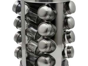 Spice Jars on Stand Rosberg Premium RP51217A16, 16 Jars, 4 Tiers, Stainless Steel