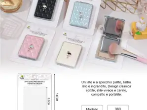 Bőr design hordozható kétoldalas összecsukható téglalap alakú kozmetikai tükör női ajándék, mini kompakt sminktükör